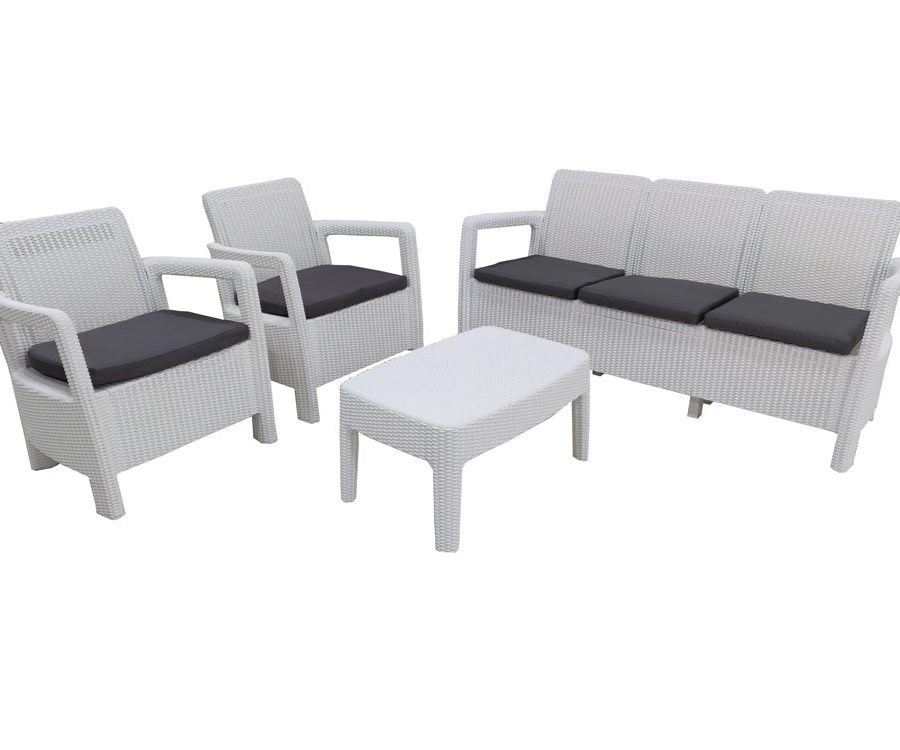 CORFU Plastic Rattan Corner Garden Furniture White - Gardenative